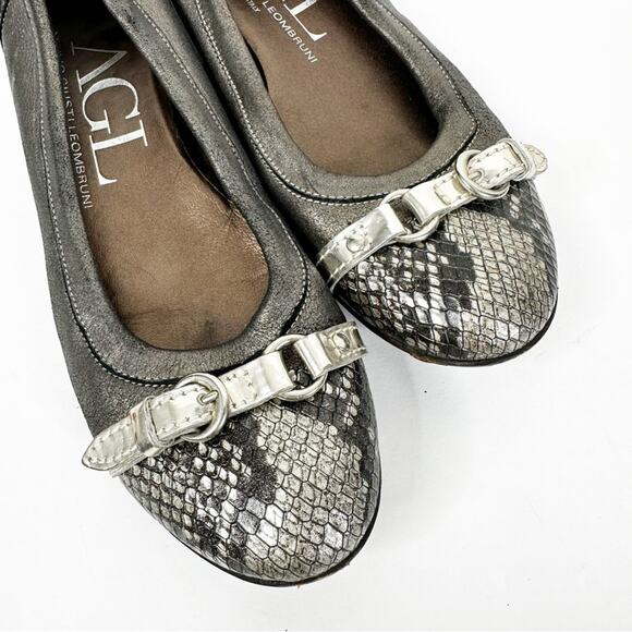 AGL Monika Snake Print Cap Toe Buckle Slip On Ballet Flats Size 37/ 7 - Picture 2 of 8